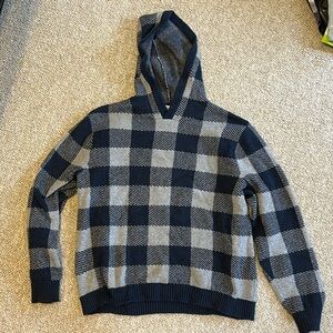 Large Knitted Goodfellow Hoodie Blue and Gray Checkered